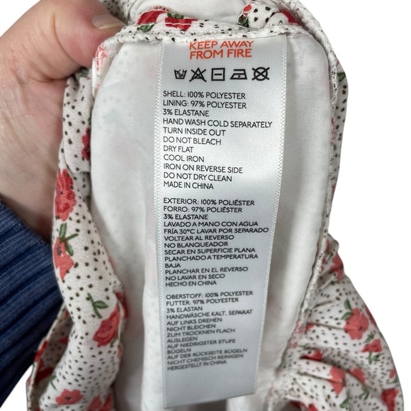 Urban Outfitters Floral Dotted Cinched Ruffle Mini Slip Dress White/Red Size M - Picture 12 of 13